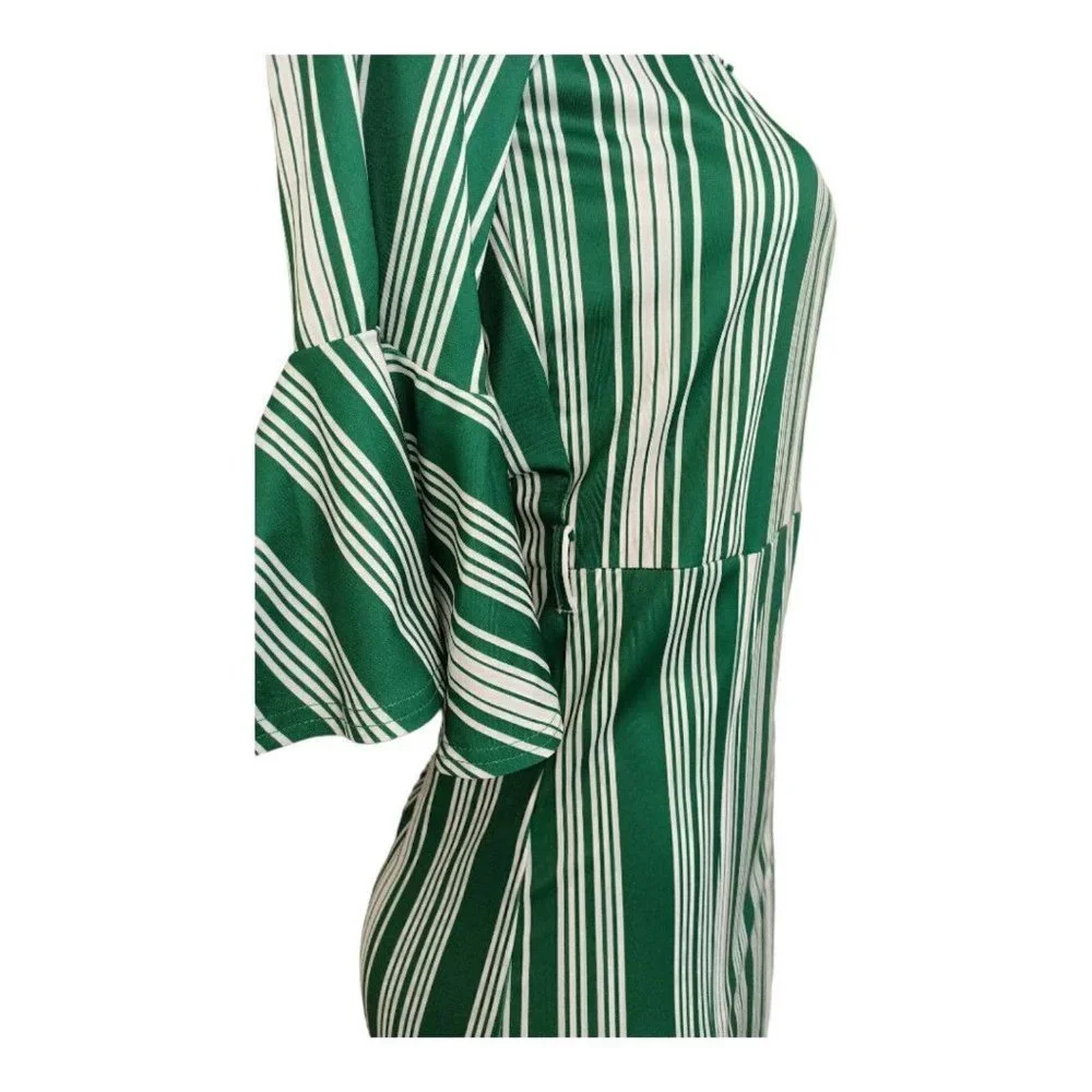 PL51458 Off The Shoulder Flare Sleeve Striped Maxi Dress - Picture 7 of 9